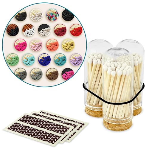 Image of 2 inch Matches in 3 Mini Glass Cloche Jars + Striker Stickers Included | 100 Matchsticks Color of Your Choice | Decorative Safety Matches w /a Dome Glass Holder | Gifts & Home Decor by Thankful Greetings