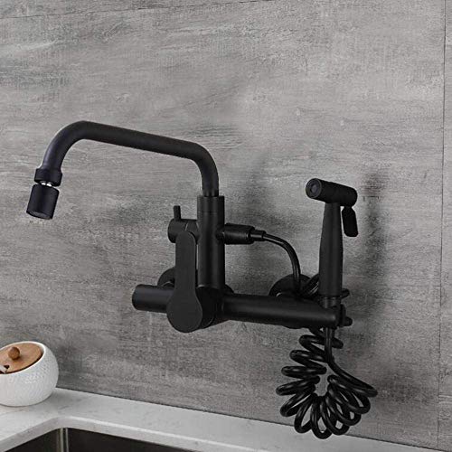 Robinet d'évier de cuisine pistolet de pulvérisation noir double trou eau chaude et froide