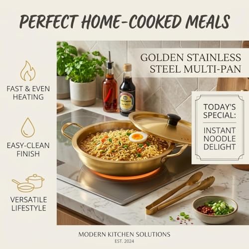 Image of Golden Stainless Steel Rice Cooker 1 Liter with Strainer Lid, Rice Boiler Pot, Induction Base, Gold Finish Traditional Indian Cooking Serving Pot Bowl