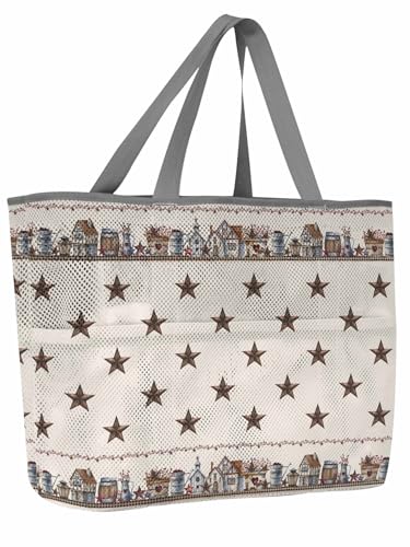 Mesh Beach Bag Oversized Tote Bags for Women Vintage Western Brown Stars Large Travel Pool Bags with 8 Pockets