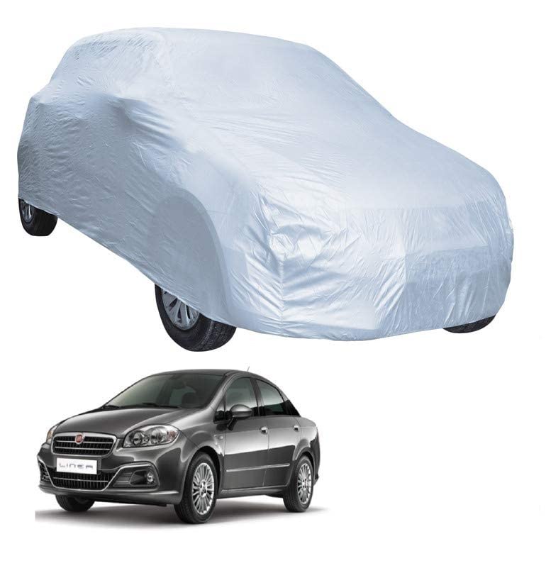 Image of Auto Hub Car Cover Compatible with Fiat Linea with Weather Proof, Triple Stitched, Linea Car Cover- Plain Silver