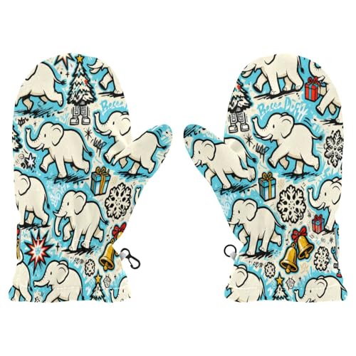 miaozhen Fashion White Elephants Blue and Black Christmas cute mittens for kids winter gloves guantes para el frio 2-4 Y