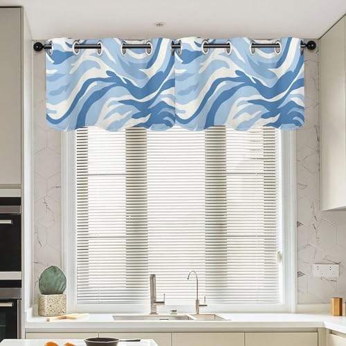 Cortinas de cocina étnicas con cenefa de tigre azul de 52x18 pulgadas para ventanas pequeñas 2