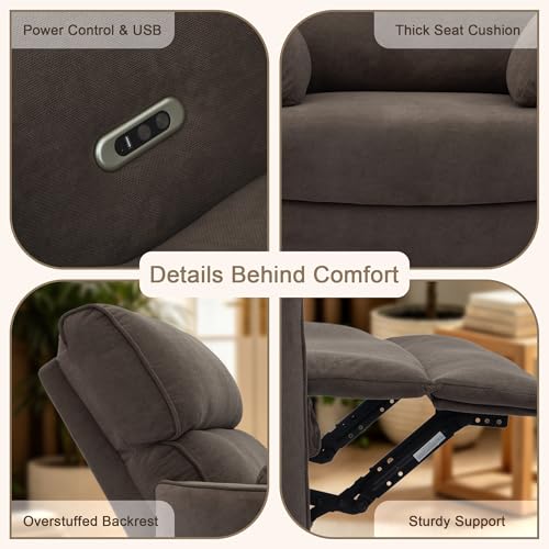 Image of 450lbs Oversized Power Recliner Chair for Big & Tall Adults, Extra Wide Electric Chair with USB & Type-C Ports, Chenille Single Sofa with Pillows for Living Room, Bedroom, Brown