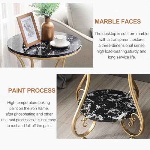 Image of Modern Double-Top Coffee Table with Rustic Farmhouse Accent, Multipurpose Living Room Bedroom, Two-Tier Small Sofa Side Bedside Table with Metal Frame Nightstand (Gold Black)