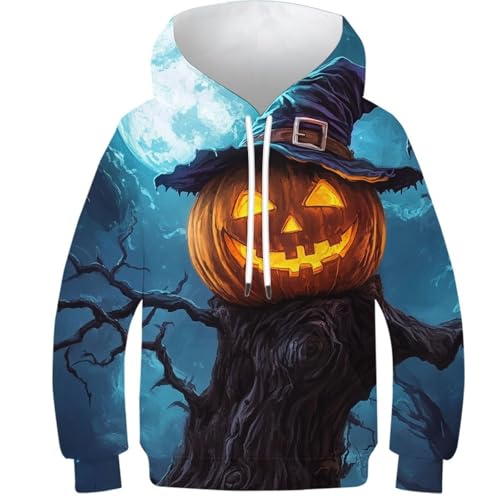 Sweat Enfant 12-14 Ans à Capuche Motif Citrouille 3D Finition Premium
