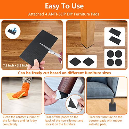 Dedu Stackable Bed Risers 4 Inch Heavy Duty 8 Pack, Furniture Risers With Casters Wheels For Furniture Without Legs, Couch Risers Supports Up To 6600 Lbs For Sofa Bed, Desk, Chair (Black) #TOP6