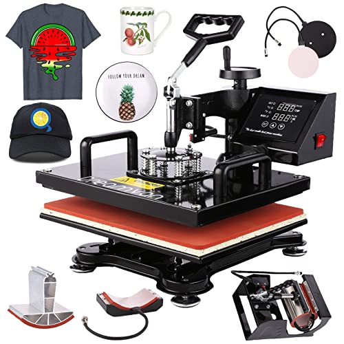 5 in 1 Heat Press Machine Combo 360Â°Swing Away Powerpress Heat Press 15x12 Digital Sublimation Machine Full Color Printing Shirt Press Machine Multifunctional Heat Press for Tshirt Hat Cap Mug Plate