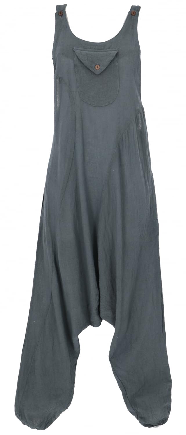 GURU SHOP Natürliche Boho Latzhose, Overall, Luftiger Jumpsuit, Damen