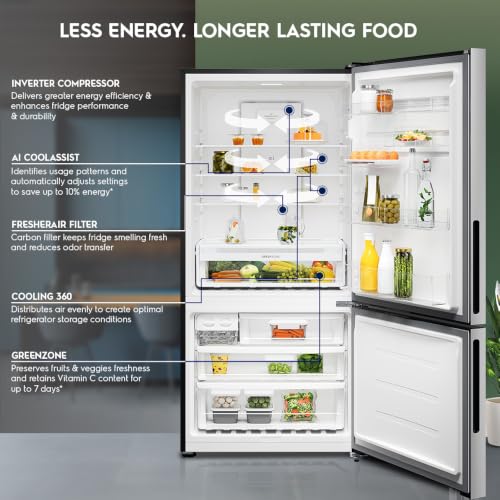 Image of Electrolux 496L 1 Star Double Door Refrigerator with AI CoolAssist, Bottom Mount Freezer, GreenZone Technology, Cooling 360, Inverter, Frost Free, UltimateTaste 700, EBE5002C-S, Stainless Steel