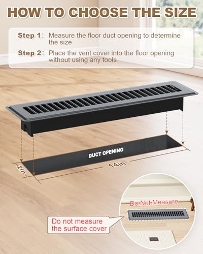 Image of 2 x 14 Floor Register, Gray Vent Covers for Home Floor, Anti-Rust Coated Metal Surfaces with Adjustable Airflow Control Lever, Ideal for HVAC Systems, Living Room & Bedroom Floor Vents - 4 Pack