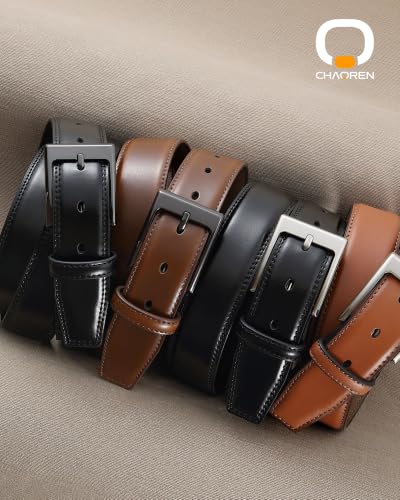 Image of CHAOREN Leather Dress Belt Men 2 Pack - 1 3 /8 inch Mens Belts for Work Business Casual Jeans