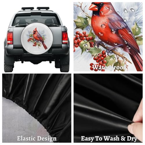 Image of Spare Tire Cover for RV Trailer, Cardinal Holly Tire Covers Universal Fit for Travel Trailer Camper Jeep RV SUV Truck Waterproof Wheel Cover (16 inch for Diameter 29 inch - 31 inch),A-1133