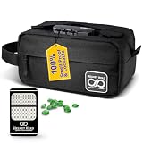 HELMET HEAD Smell Proof Bag, Water Repellent Stash Box, Compact Travel Bag with Combination Lock and Grinder Card For Your Mason Jars, Mylar Bags and Herbs (Black)