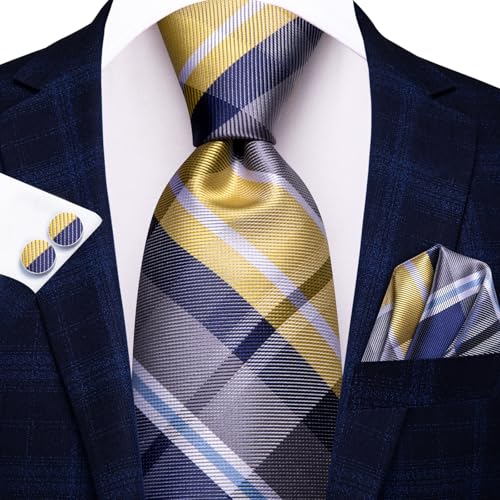 Image of Hi-Tie Mens Paisley Floral Striped Ties Set Silk Necktie and Lapel Pin for Men Pocket Square Cufflinks Set Business Wedding