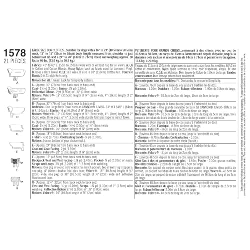 Simplicity Schnittmuster 1578: Große Hundekleidung, Papier, Weiß, OS (Einheitsgröße)