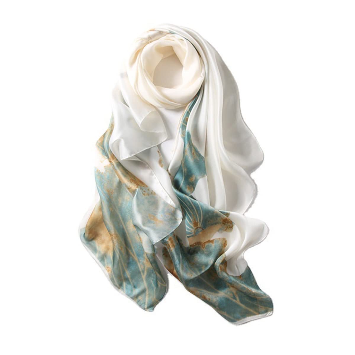 Lankee Silk Scarf Shawl White Stain Neckerchief Head Wrap Thin Beach Vintage Bridal Chiffon Muslim Colourful Cloth Christmas Decorations Belt Green Shawl, L180/W90 (Lanke-shawl-01)