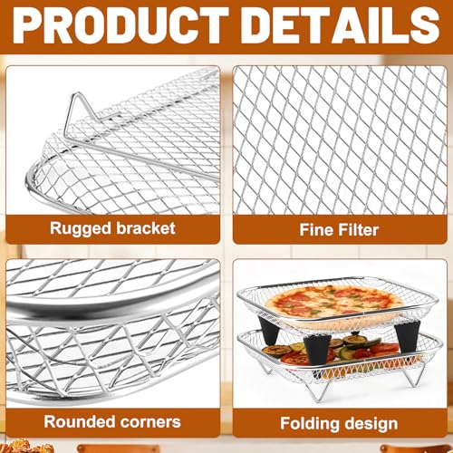 Airfryer Zubehoer, Heißluftfritteuse Zubehör Eckig,Stapelbare Airfryer Gitter für Heißluftfritteuse,Air Fryer Grillrost Edelstahl 304,Einsatz für Heissluftfritteuse,für Ninja/COSORI/Philips (21cm-D)
