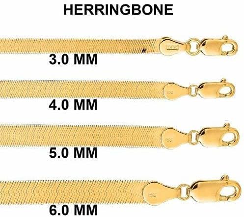 14K SOLID Yellow Gold 3mm or 4mm or 5mm or 6mm Shiny Imperial Herringbone Chain Necklace or Bracelet for Pendants and Charms with Lobster-Claw Clasp for Women Men(7", 8", 16", 18", 20" or 24 inch)2