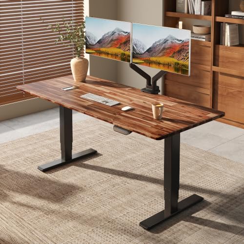 Image of FLEXISPOT E6 MAX Woodix Acacia Solid Wood 72x30 Inch Dual Motor Heavy Duty Standing Desk, 330lbs Capacity, 3-Stage Height Adjustable Desk w /Cable Management & Wheels(Brown Acacia Wood + Black Frame)