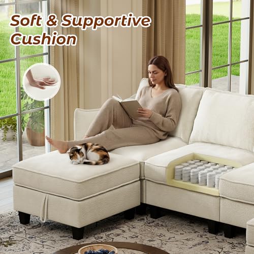WorthFurni 112" Modular Sectional Sofa U Shape Couches with Storage Ottoman and Washable Cushion Cover for Living Room, Bedroom, Apartment(Beige) - image 5