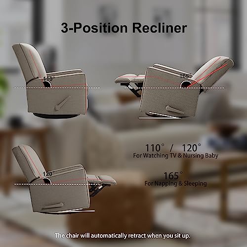 Harkawon Swivel Rocker Recliner Chair, Glider Rocker Recliner, Rocking Chair Nursery, Fabric Chair with High Back, Deep Seat, for Living Room, Bedroom (Brownish Grey-tan) - Thumbnail 7