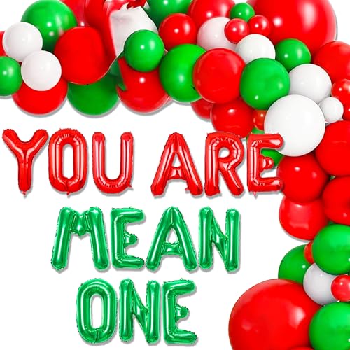 Image of JeVenis Mean One Birthday Christmas 1st Birthday Sign Banner You're A Mean One Decoration for 1st Birthday Photoshoot props