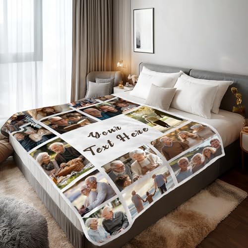 Stepdiy Personalized Blankets for Adults 60"X80" Printed in USA | Customizable Picture Blankets with 15 Photos and Words for Birthday Gift | Extra Large Customized Blanket for Bed