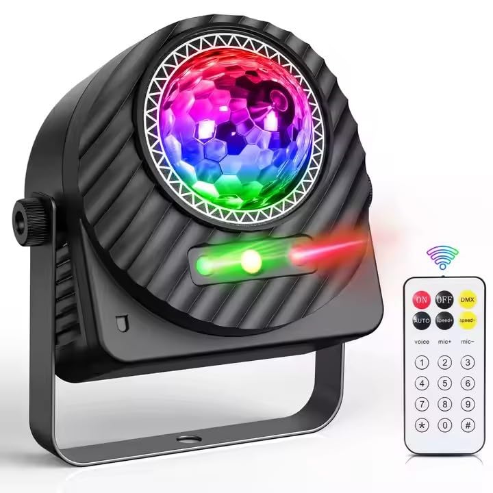 Faisceau Vert/Rouge et boule à facettes LED avec activation sonore pour fête disco