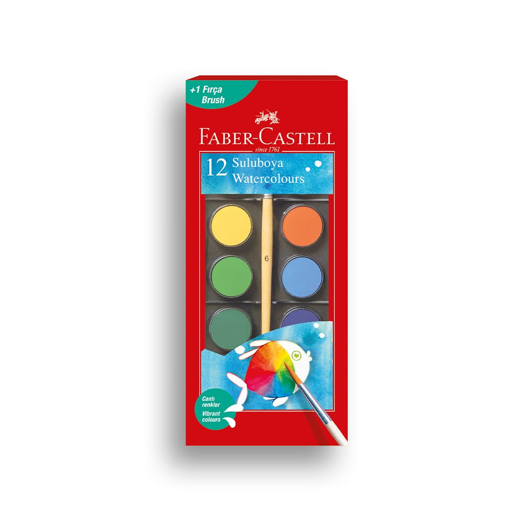 Faber-Castell Suluboya, 12 Renk, Büyük Boy Tablet, Parlak ve Canlı Renkler, Çocuklar İçin Uygun