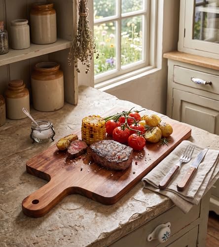 Set de 10 Tablas de Cortar de Madera de Acacia con Mango, 40x19.5 cm, Tablas Rectangulares para Cocina miniatura 6