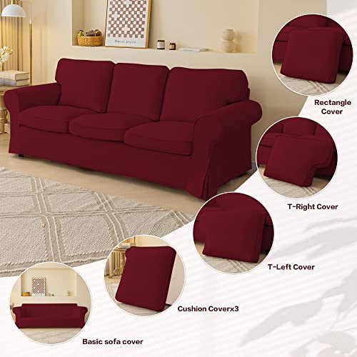 Jade Poke Wine Red Waterproof Ektorp Sofa Cover Custom Made Compatible For Ikea Ektorp 3 Seat Sofa Linen Ektorp Sofa Cover, 7 Pieces #TOP3
