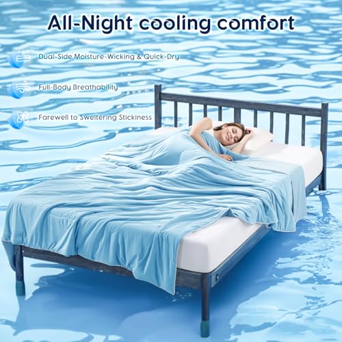 Image of Cooling Blanket for Hot Sleepers & Night Sweats - Cooling Comforter, Breathable Lightweight Double-Sided Summer Bedding, Breathable Soft All Season (Airy Blue, King(106 inchx90 inch))