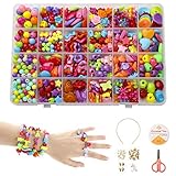 Craft Beading Kit enthält über 400 hochwertige Acrylperlen in verschiedenen Formen und Farben + transparente elastische Perlenkette + Kreise & Clips + Schere. Ein wiederverwendbarer Aufbewahrungsbehälter, der Handwerkskugeln organisiert.