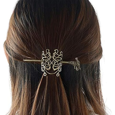 Large Celtic Knots Dragon Hairpins –Norse Viking Crown Hair Jewelry for Long Hair Braids Barrettes Vintage Viking Runes Women Girl Hairpin Hair Clips Stick Irish Slide Accessories Cover
