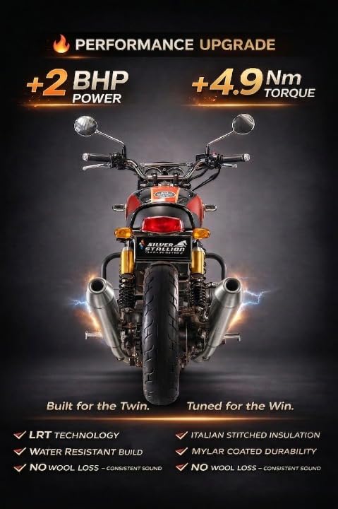 Image of Exhaust for Interceptor 650 & Continental GT 650 | +2 BHP Power Boost, Deep Bass Sound, Lightweight Twin Silencer, Easy Fit (Brushed)