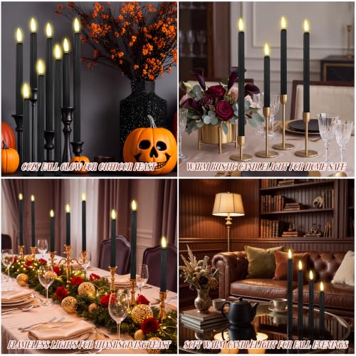 Image of Rossesay 24 Pcs Flameless LED Taper Candles Battery Operated Candle 8.5 inch, 9.65 inch, 10.8 inch, 12.8 inch Flameless Candlesticks Flickering for Christmas Church Wedding Indoor Decoration(Roman Column, Black)