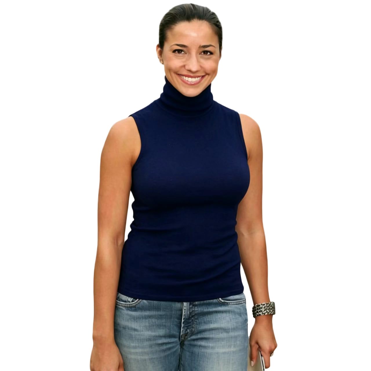 Sunfaynis Women's Navy Blue Soft Cotton Mock Turtleneck Shirt Baselayer Tops Underwear Shirt, L
