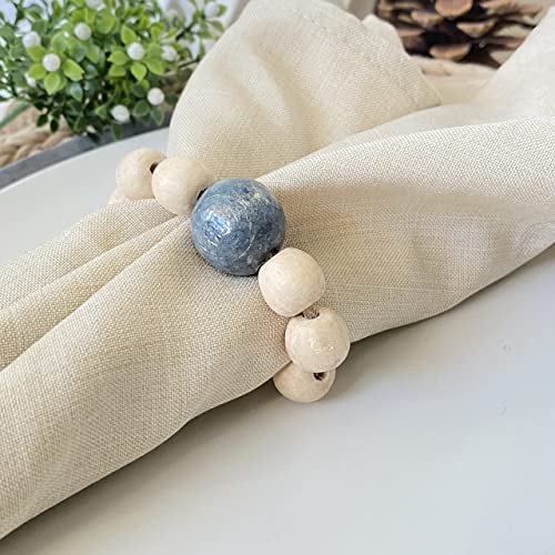 Napkin Rings Set Of 6 - Wooden Beads Napkin Rings | Rustic Wooden Napkin Ring Holder For Table Decoration | Handmade Lebejua Napkin Ring With Wood Beads & Jute Twine - Farmhouse Napkin Ring Boho Style #TOP2