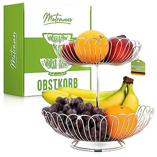 Metranos Edelstahl Obst Etagere 29 cm (Silber) - Obstschale aus rostfreiem...