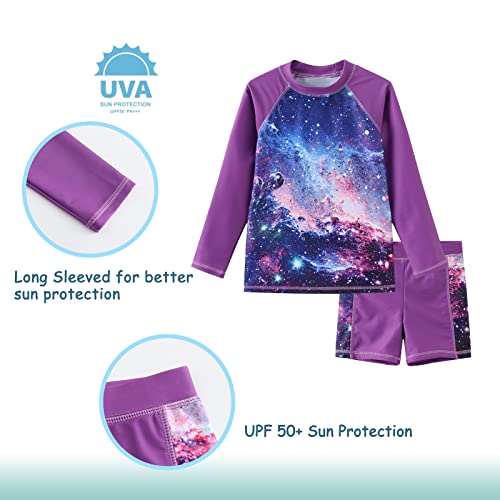 Image of Girls Rash Guard Set for Girls Long Sleeve Swimsuits Hawaiian Two Piece Bathing Suits Swimwear Set