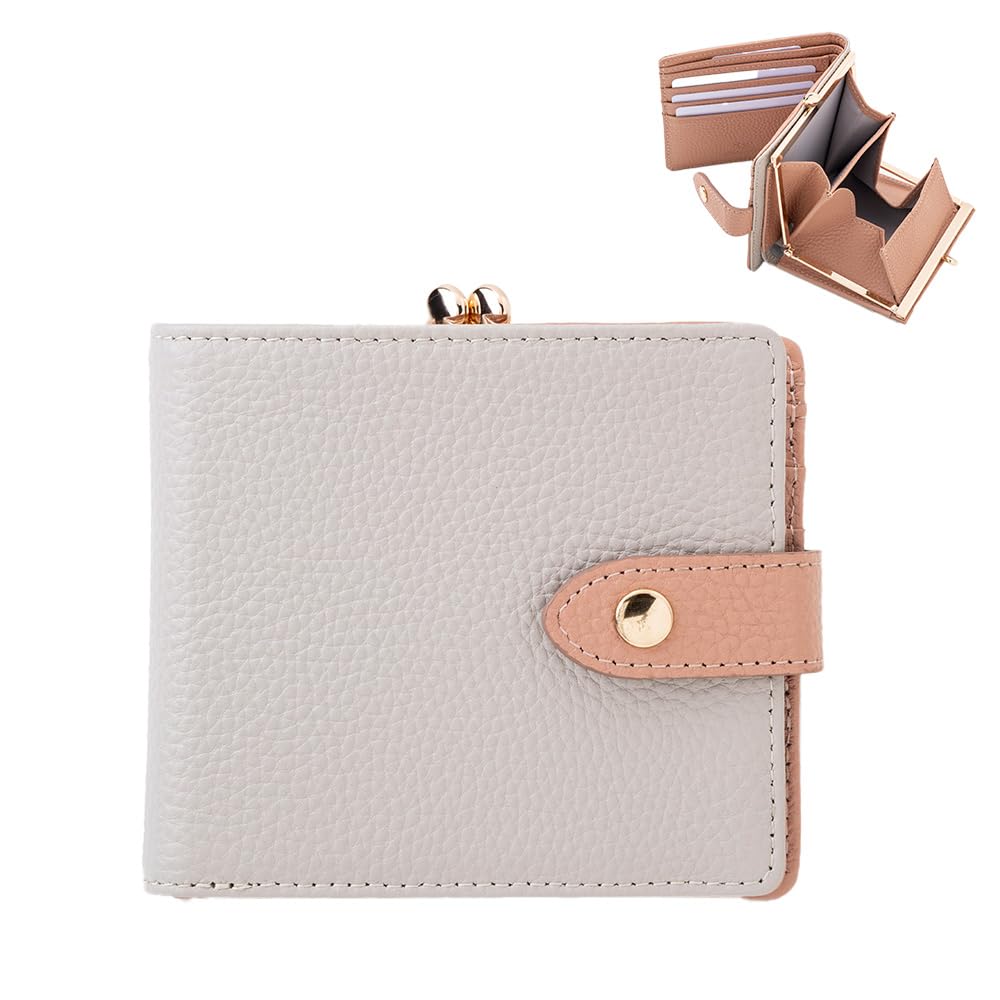 [キオッチョラ] がま口財布 二つ折り財布 本革 レザー コンパクト ウォレット スリム財布 レディース (ローズピンク/グレージュ)