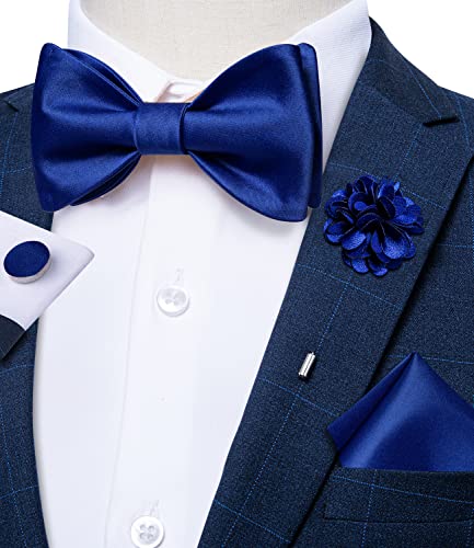 Image of DiBanGu Solid Color Bow Ties for Men Formal Satin Self Tied Bowtie with Lapel Pin Pocket Square Cufflinks for Wedding Party