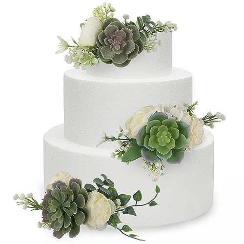 Rinlong Pre-made 3Pcs Faux Succulent Cake Decorating Flowers Cake Toppers
