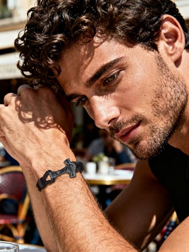 FaithHeart Bracelet Marteau Viking Homme Mjöllnir Bracelets Cuir Tressé Noir 23cm Bijoux Punk Cadeau Noël pour Garçon – vue 2