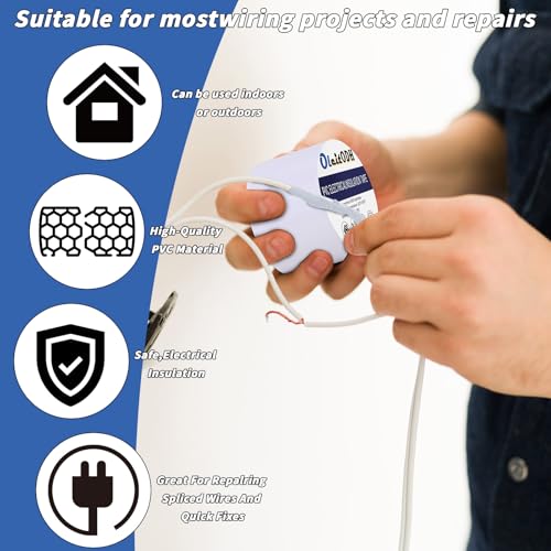 Image of Oleitodh 6 Pack White Electrical Tape 2 in x 66 ft Waterproof Vinyl Electrical Insulating Tape High Temperature Resistance Electric Tape Under 600V Home Outdoor Multipurpose