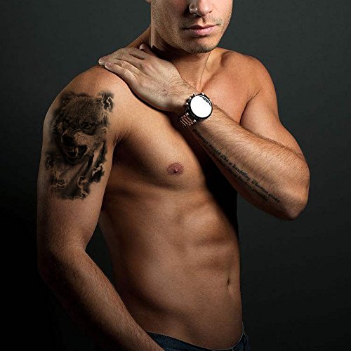 Kotbs 6 Sheets Animal Temporary Tattoos, Black Strong Wolf Tiger Tattoo Stickers For Men Women Adults Waterproof Fake Tattoos #TOP3