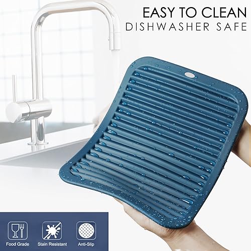 Image of Silicone Mats for Kitchen Counter, 9x12'' Trivets for Hot Pots and Pans, Navy Blue Silicone Trivets for Hot Dishes, Protect Table Quartz Countertops, Indigo