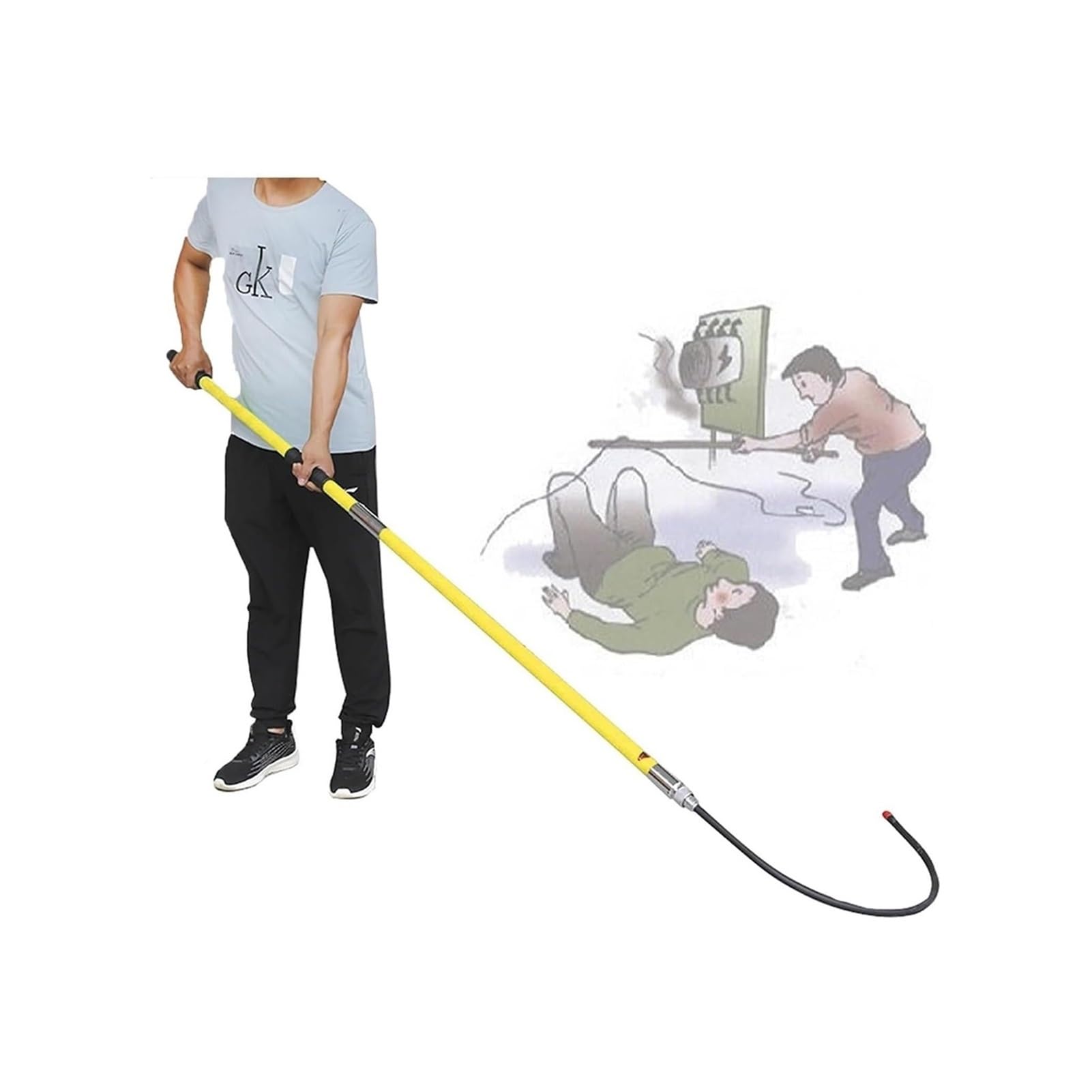 GTHTUHFD Electric Safety Rescue Pole, High-Voltage Insulated Rescue Hook For Commercial Use, Non-Conductive Pull Rod, Safety And Defense Tool For Emergency Supplies,Yellow-1.5m/4.9ft