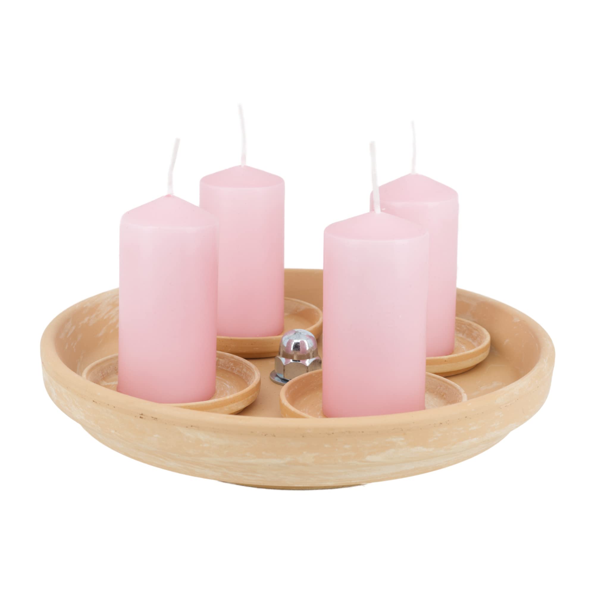 Advent Schale, Adventskranz, Adventsdeko für Winter/Weihnachten im Dekotrend aus Ton/Terrakotta - Hornet-Products Die Teelichtofen - Manufaktur (Marbled, Altrosa)